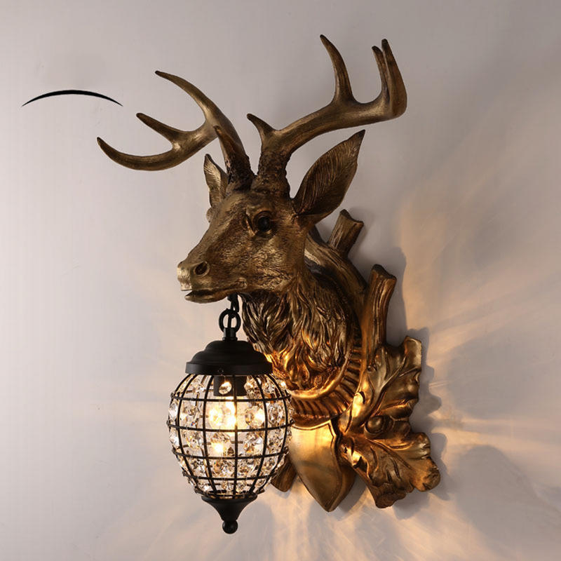 30cm Lucky Deer Head Kinkiet, 220V E14 Country Resin Night Lamp, Custom Bar Lamp for Living Room Without Light Source