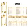 90Pcs Gold Stainless Steel Silverware - Heavy Duty Cutlery, 420 Stainless Steel Tableware Set for Wedding, Buffets, Restaurants