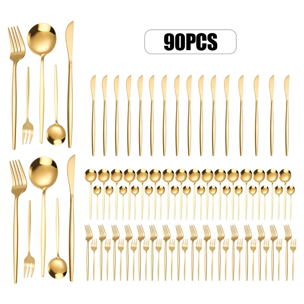 90Pcs Gold Stainless Steel Silverware - Heavy Duty Cutlery, 420 Stainless Steel Tableware Set for Wedding, Buffets, Restaurants