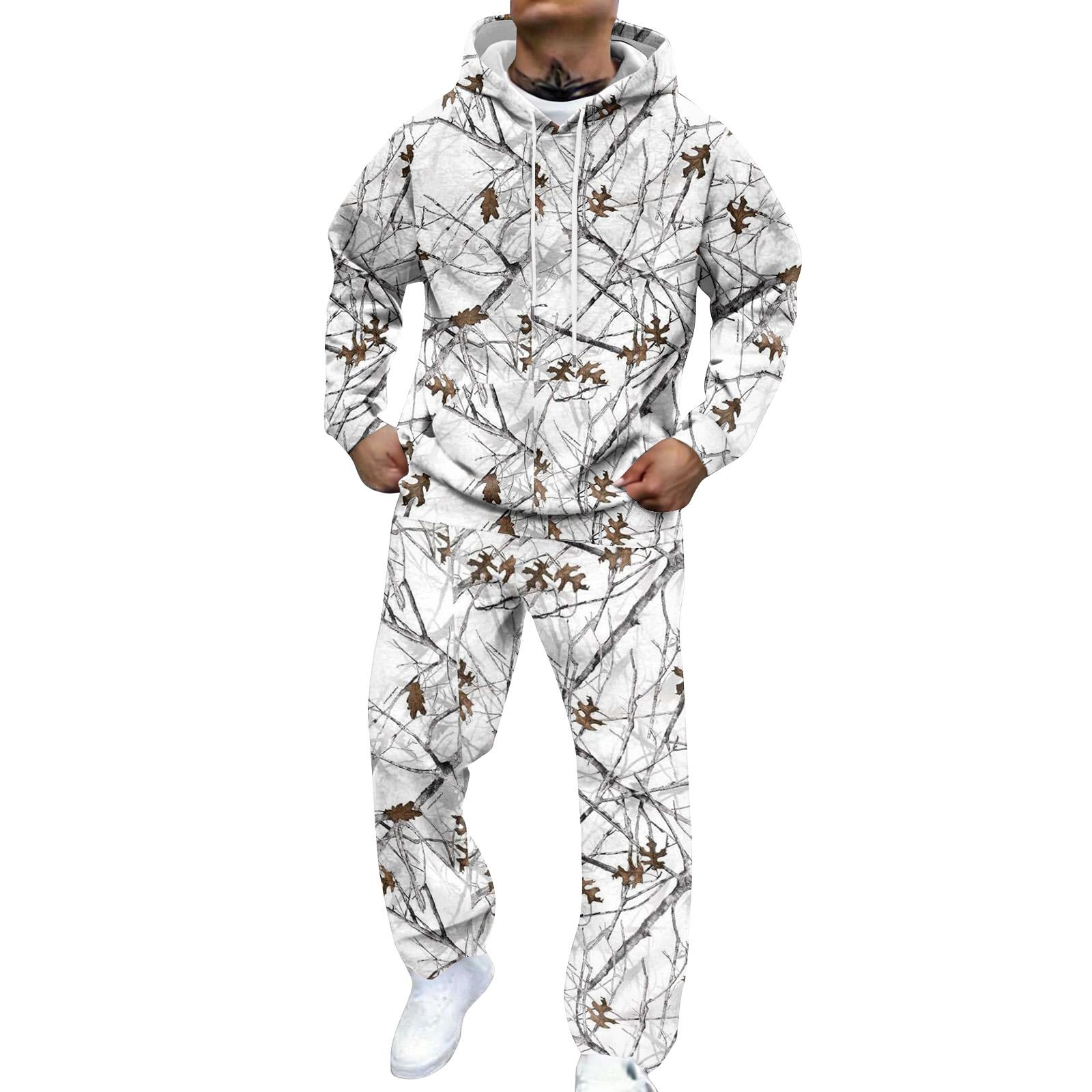 

Men s Camouflage Hooded Sweatshirt And Sweatpants Casual Sports Suit XL білий