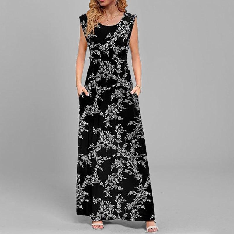 

2025 Elegant Sleeveless Waist-Cinching Dress | Women s Solid Color Round Neck Summer & Autumn Fashion L