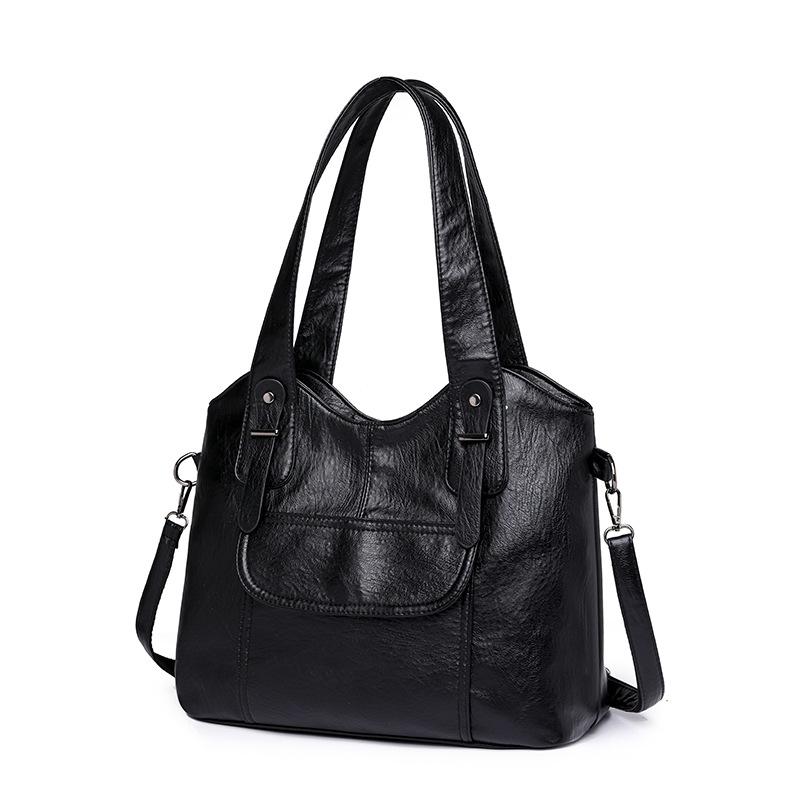 

Fashion trend women s handbag new European and American fan splicing women s bag simple soft leather big bag women чёрный