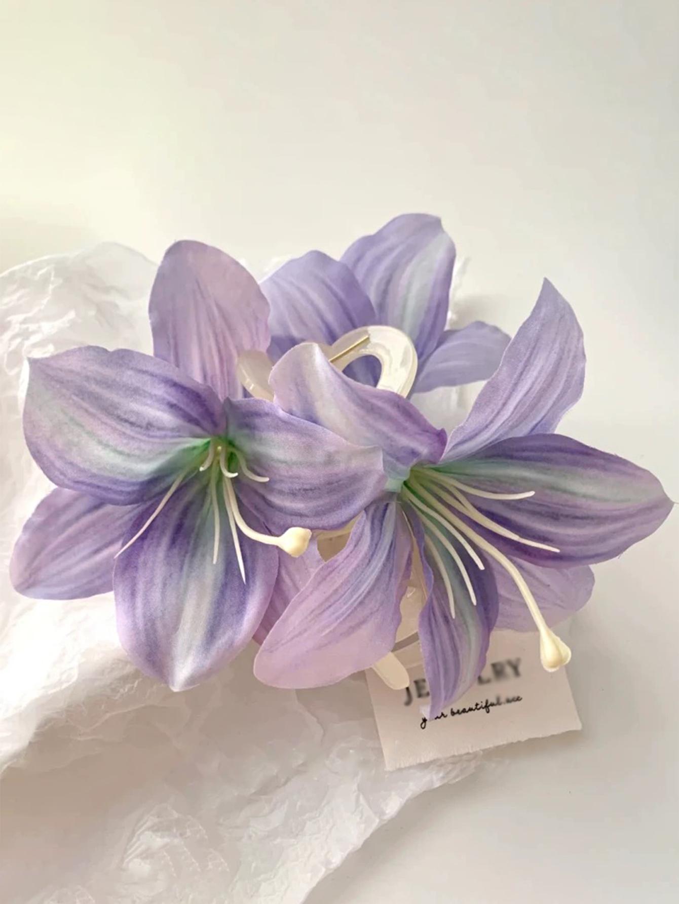 

1 шт. Розовые большие пластиковые заколки-крабы для волос в виде цветка лилии, Стильные гавайские аксессуары для волос для пляжной вечеринки для женщин, Свадебные заколки для волос