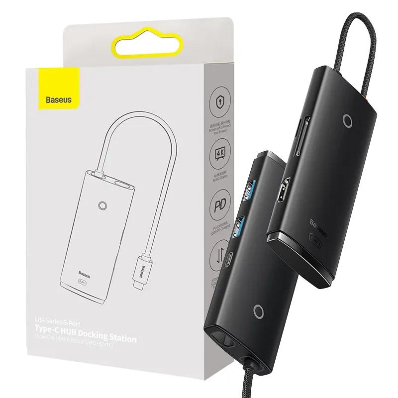 Hub 6W1 Baseus Lite Series Usb-C Do 2X Usb 3.0 + Usb-C Pd + Hdmi + Sd/Tf (Czarny)