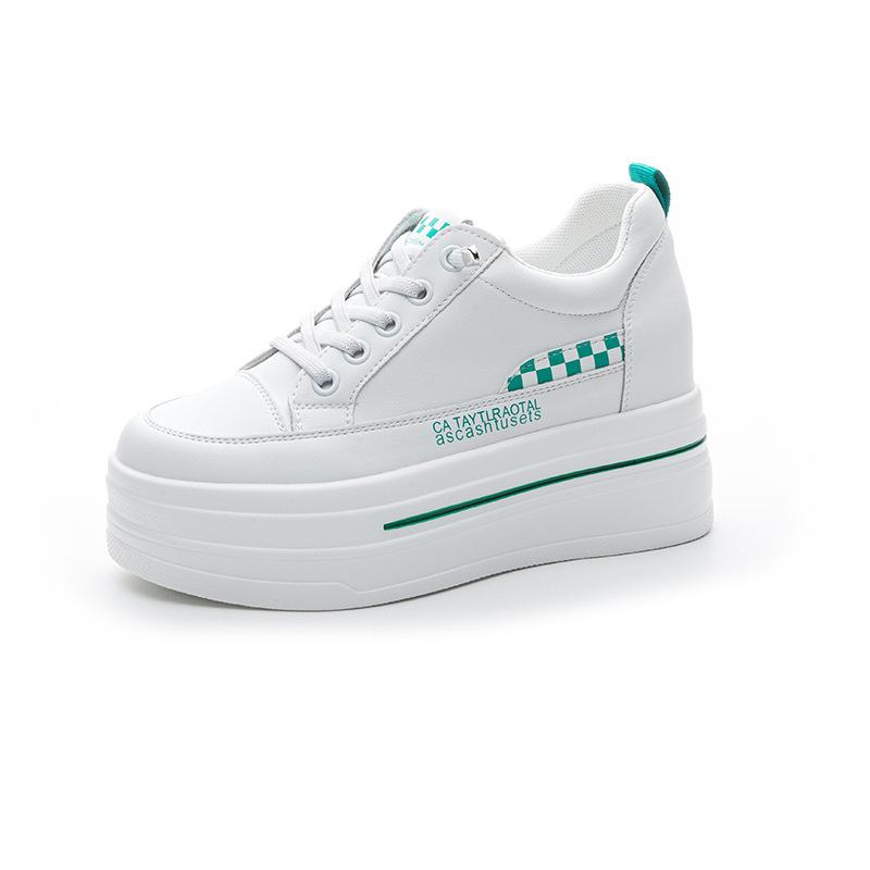 Spring and Autumn New Fashionable Versatile Casual Lace-up Printing Heightened Thick-soled Low-top Little White Shoes Women's Single Shoes