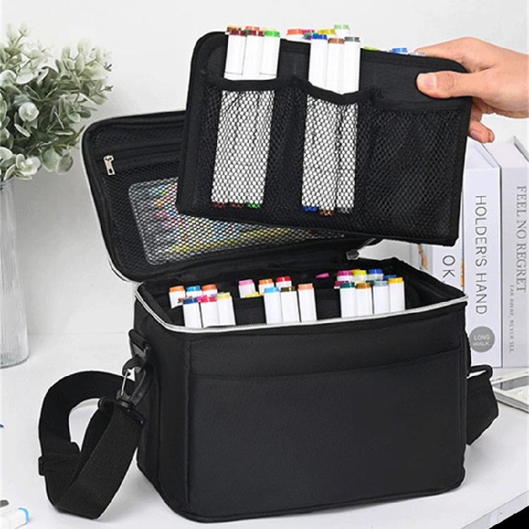 120 Slots Marker Holder Case with Shoulder Strap Large Capacity Multi-layer Markers Holder Carrying Bag for Paint Brush