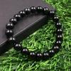 8mm Natural Black Onyx Gemstone Beads Stretch Bracelet 7.5" Handmade Pure Black Stone Bracelet For Men/Women RBB-63