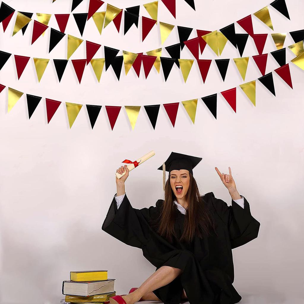 30 Ft Red Black and Gold Party Decorations Hanging Paper Triangle Banner Bunting Flag Pennant Garland for Graduation Birthday Bachelorette Engagement