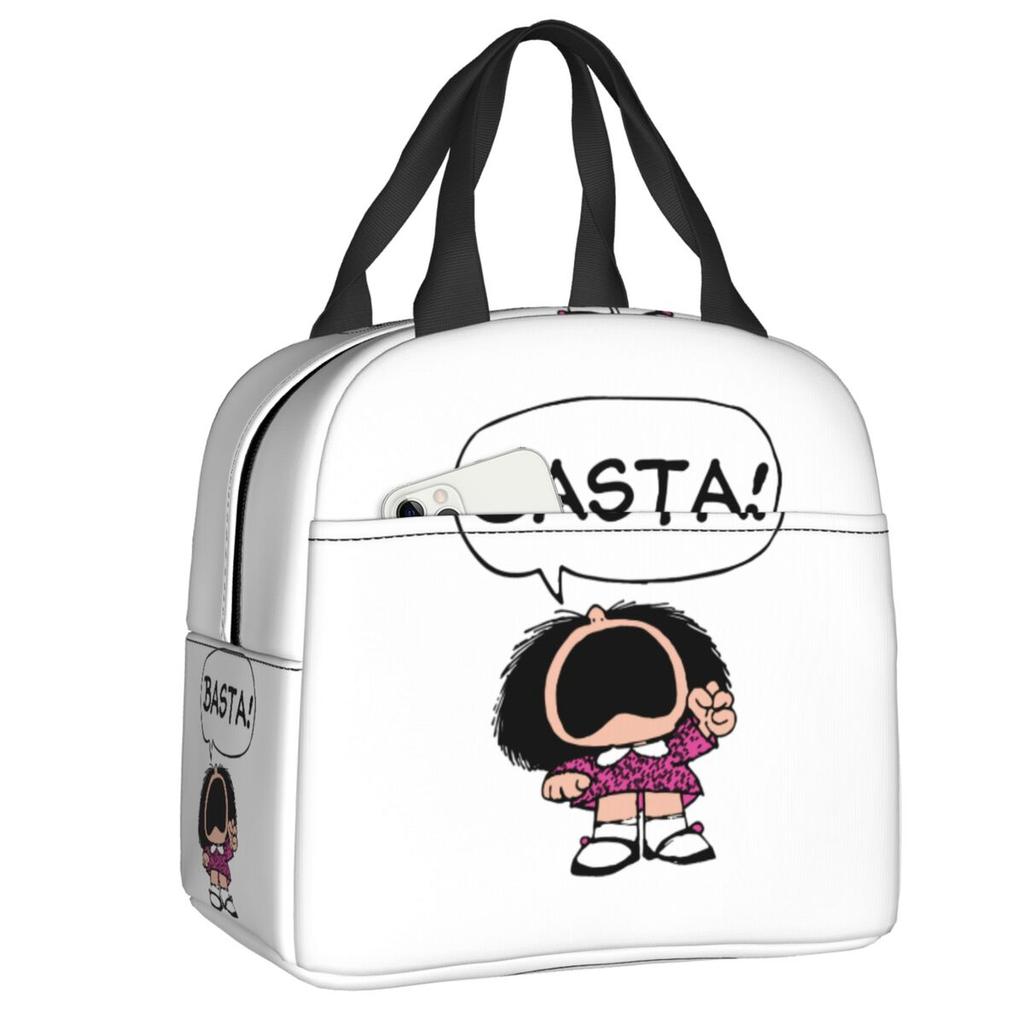 Custom Manga Mafalda Quino Cartoon Thermal Insulated Lunch Bag Women Portable Lunch Container Camping Travel Storage Food Box