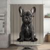1Pc Shower Curtain - Adorable Black French Bulldog Puppy With Big Ears And Expressive Eyes Waterproof