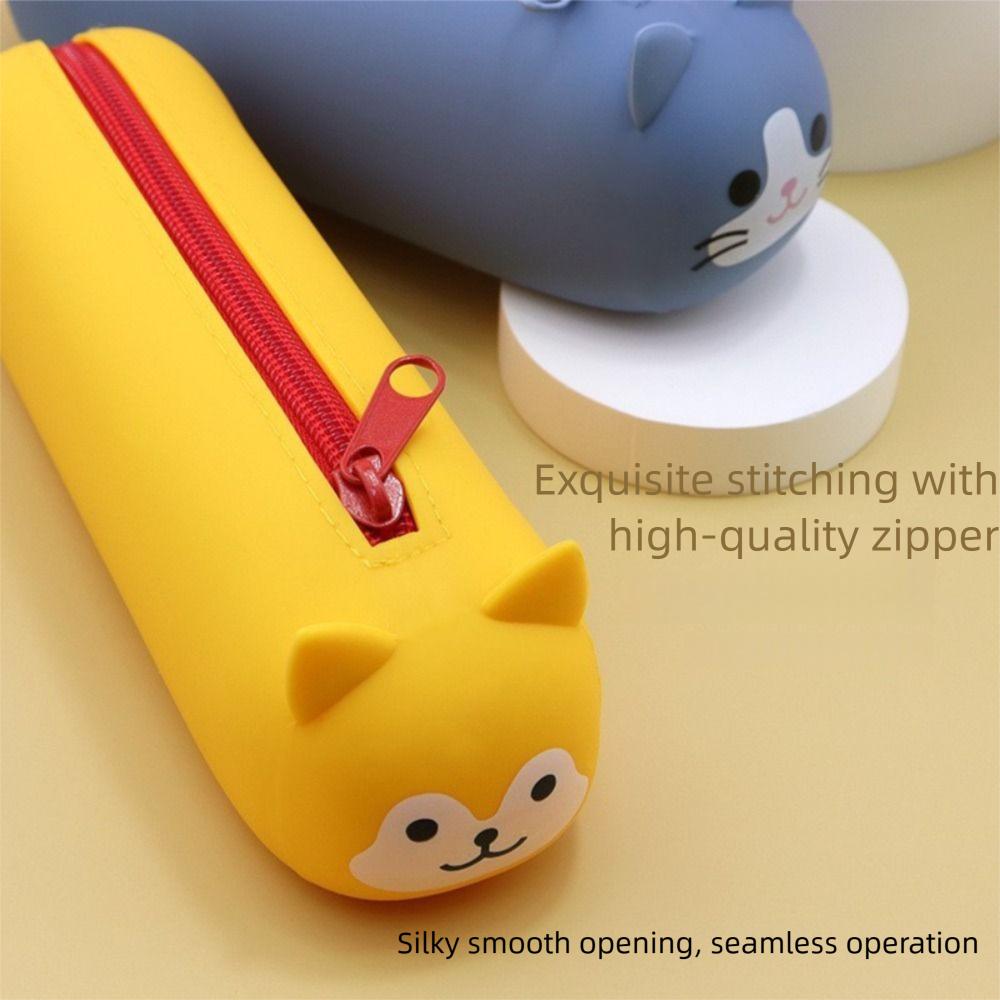 Soft Stationery Box Cartoon Animal Pouch Bag Cute Silicone Pencil Case  School