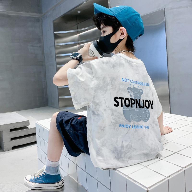 

Детская одежда Футболка с коротким рукавом Летняя с принтом тай-дай Модная Детская Детская Топ с рукавом до локтя 170 белый