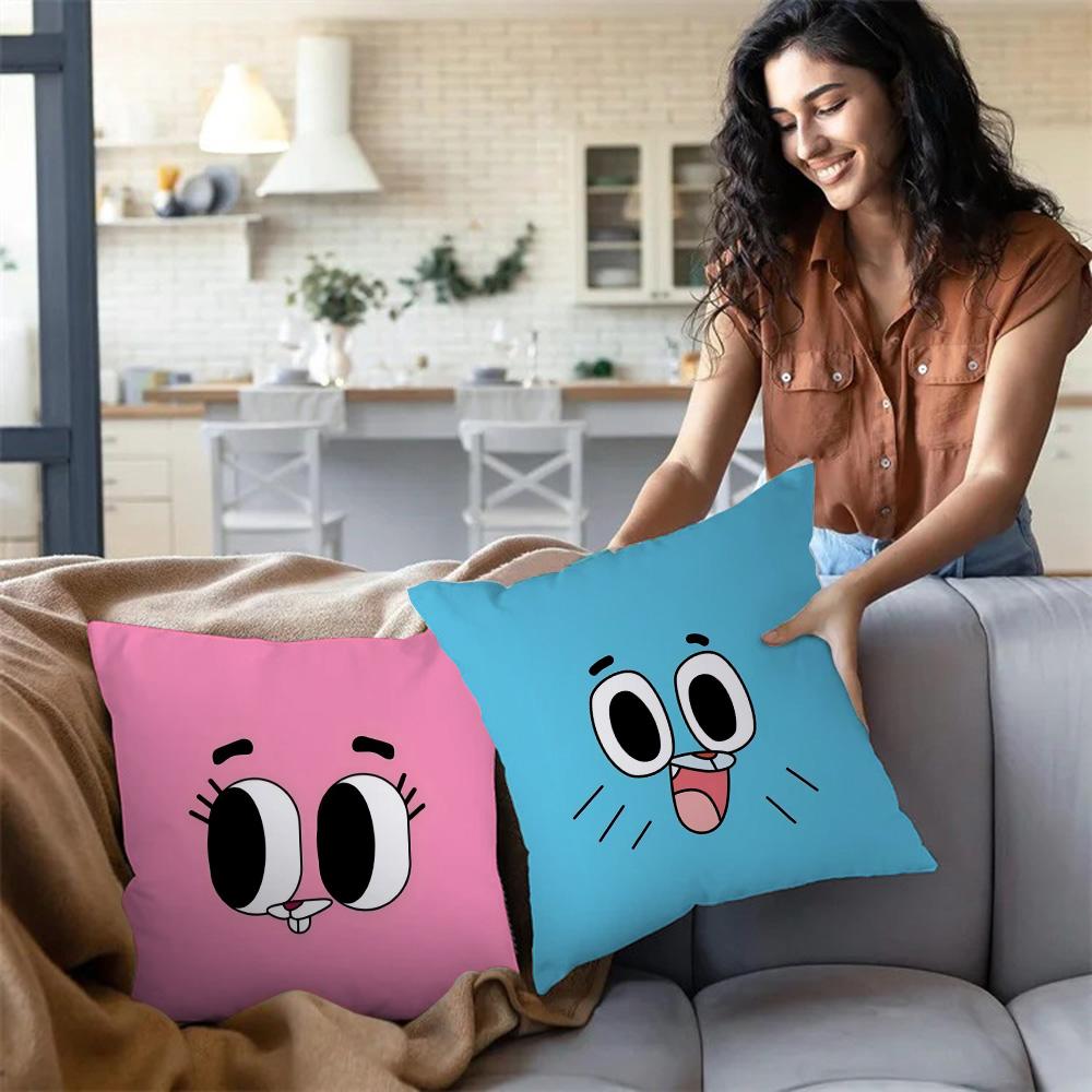 Animation Amazing World Gumball Pillow Covers Cartoon Sofa Decorative Home Double-Sided Printing Short Plush Cute Cushion Cover
