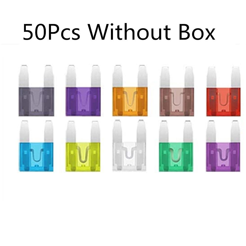 

50 шт., небольшой автомобильный предохранитель 2A, 3A, 5A, 7,5A, 10A, 15A, 20A, 25A, 30A, 35A, усилитель с зажимом в коробке, набор автоматических предохранителей с лезвием, автомобиль, лодка, грузовик