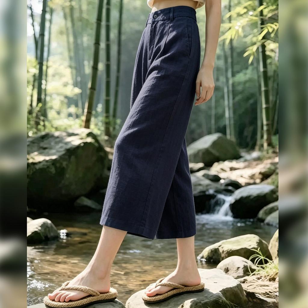 Loose and versatile cool linen wide-leg pants for women, summer 1116, thin high-waisted slimming drapey breathable straight-leg pants