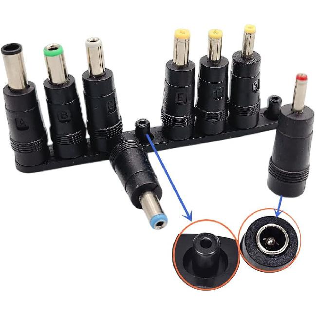 DC Adapter 8 Connector Set DC Power Adapter Converter, 5.5mm x 2.1mm Female to Male Jack Converter for Laptop, CD, MD, Tape Recorder, Radio Power