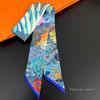 Korean Style Botanical Jungle Horse Print Twill Silk Scarf Women's Long Strip Ribbon Hair Band Neck Tie Accessories