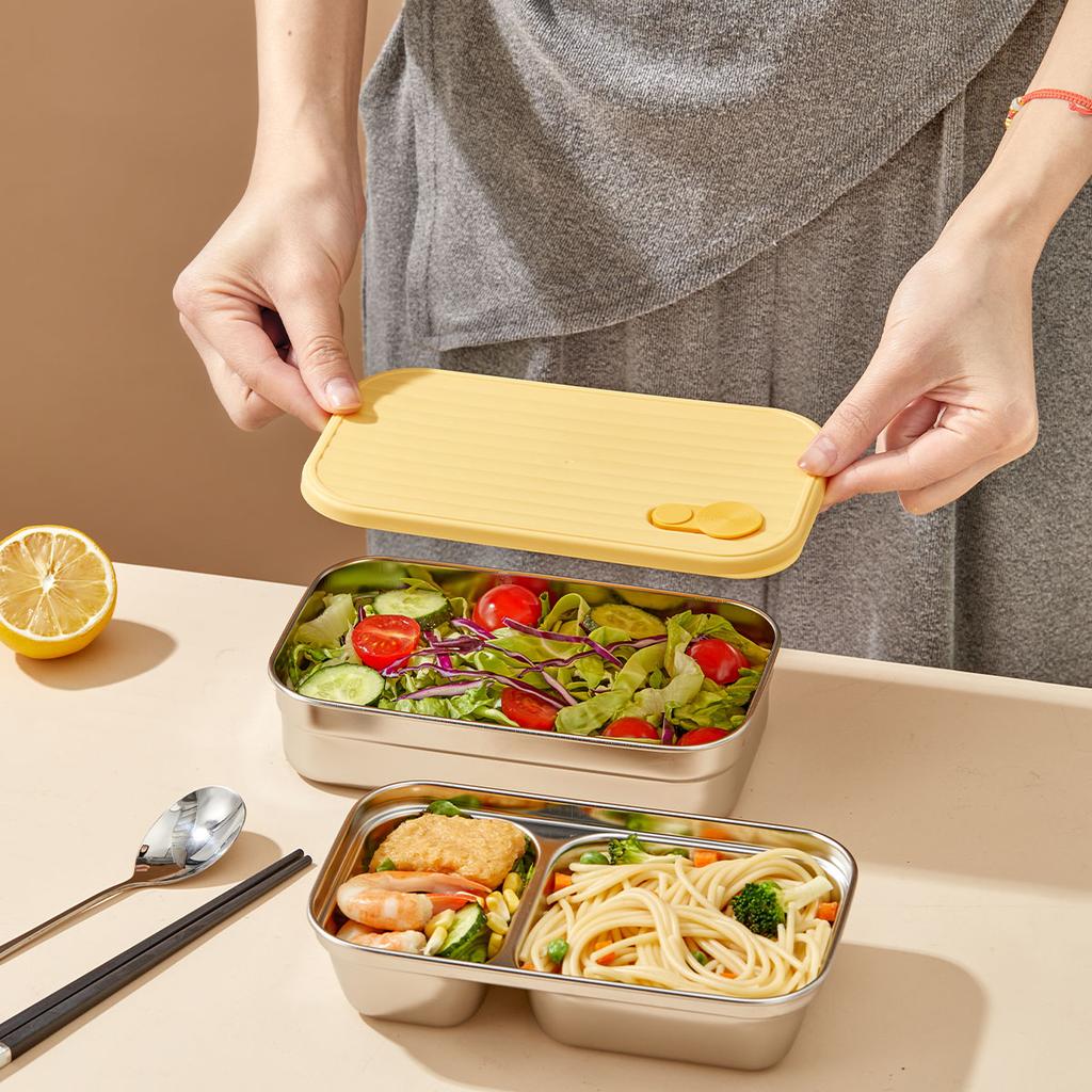 WORTHBUY 304 Stainless Steel Square Bento Lunch Box For  Kids Students Reusable Sealed Leak-proof Cold And Hot Food Container