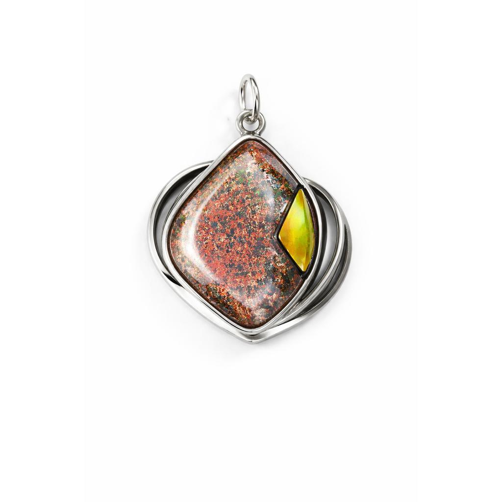 Natural Opal Pendant Multi-Color Fancy 35 ct 925 Sterling Silver October Birthday Birthstone