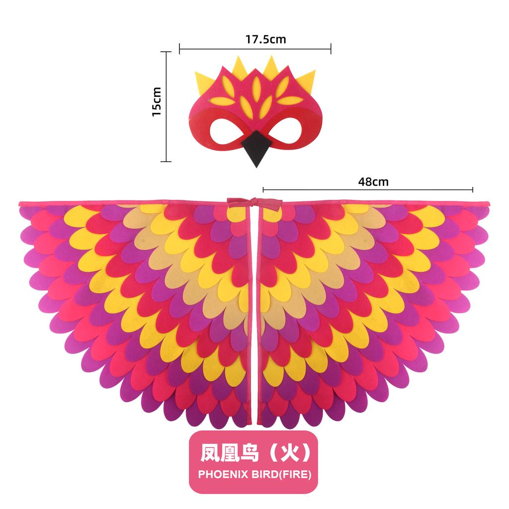 Kids Animal Bird Wings+mask Suit Stage Performance Peacock Owl Parrot Bird Felt Cape Halloween Bird Cosplay Cloak for Girls Boys