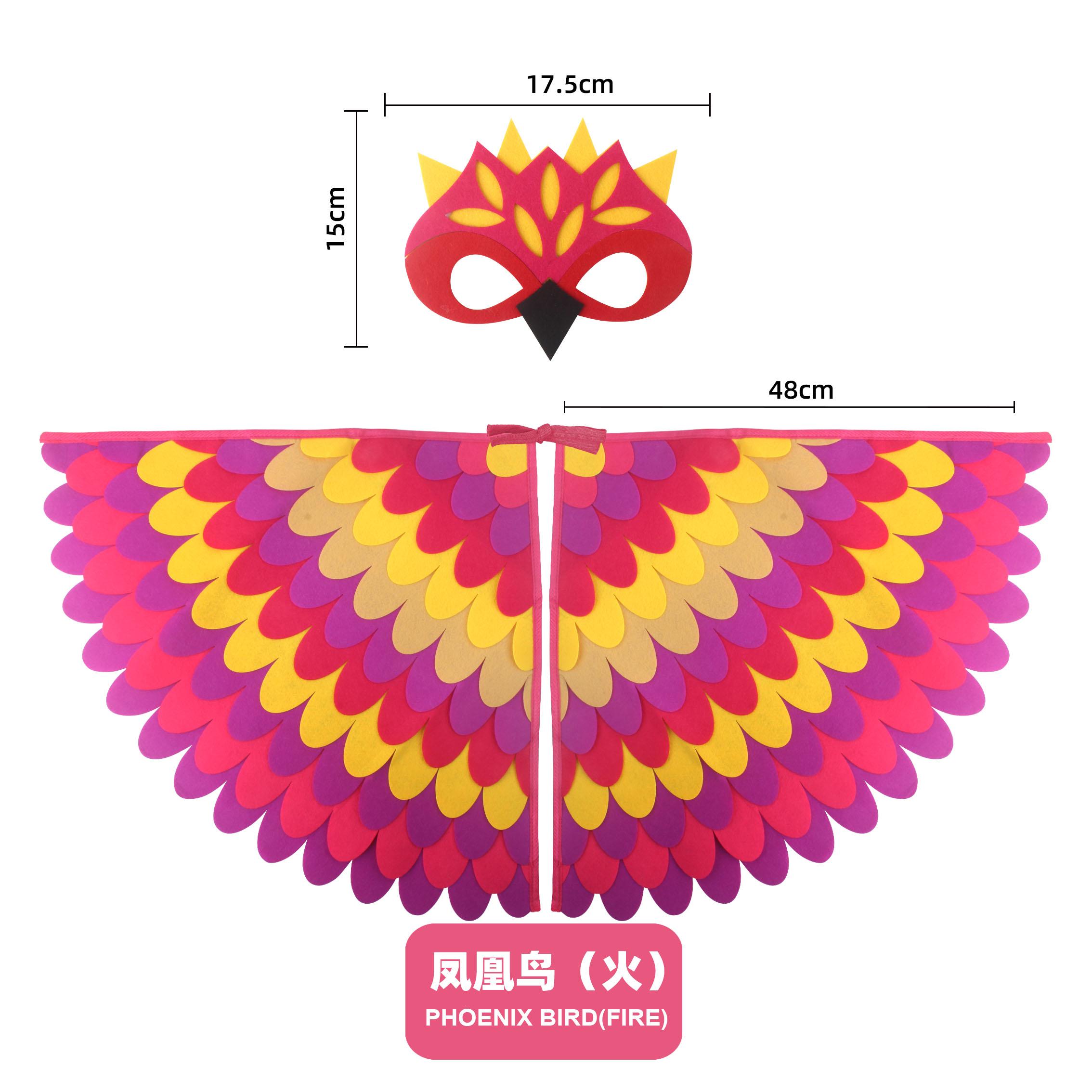 Costume Cosplay d'Oiseau Performance Scénique Ailes de Hibou Paon Cape en Feutre d'Oiseau avec Masque pour Filles Garçons Fête d'Halloween Cape One Size