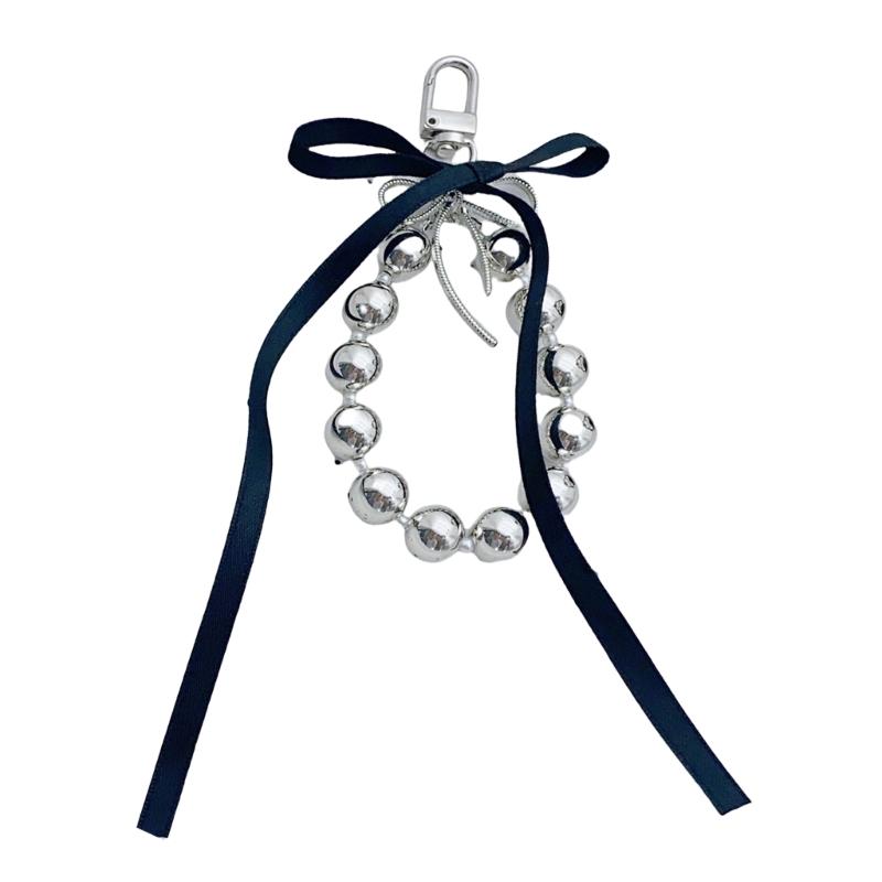 Ballet Style Ribbon Bowknot/Butterfly/Heart Key Rings Beaded Keychain Pendant Bag Accessory for Fashion Enthusiasts