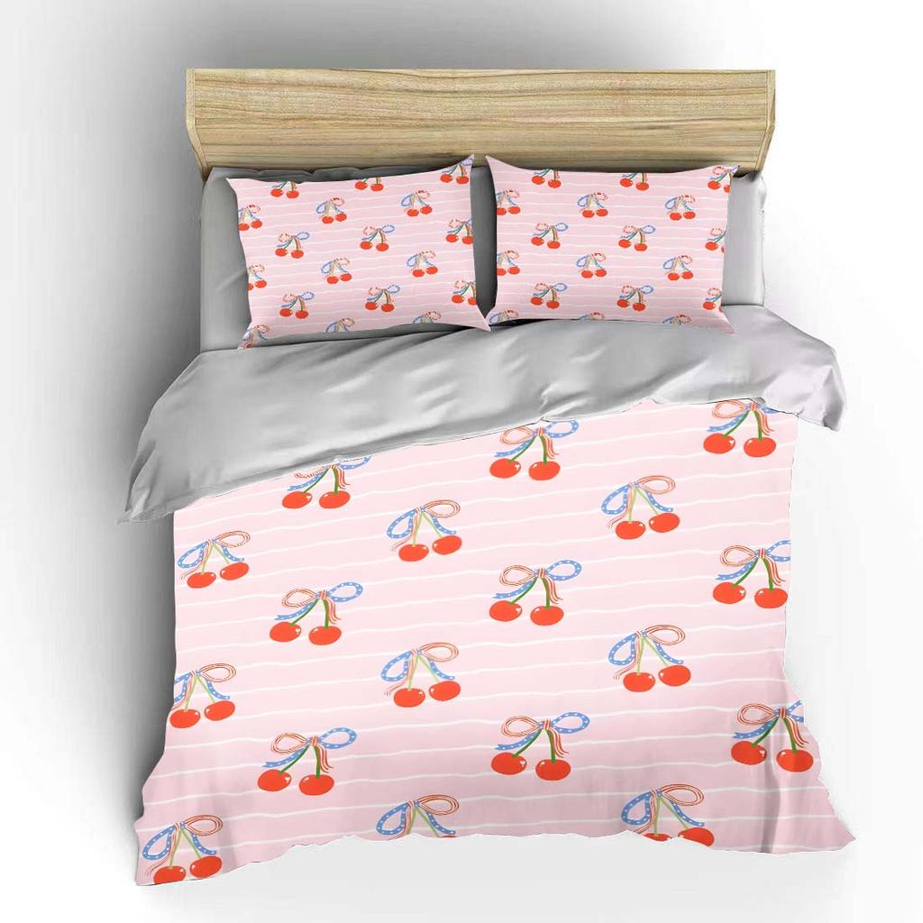 3-teiliges Bettwäsche-Set mit Kirschblüten-Rosa-Muster 1 Bettbezug 2 Kissenbezüge für Erwachsene und Kinder Luxuriöses Geschenk Vollgröße