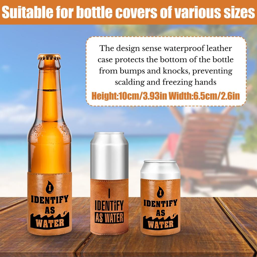 Leather Can Cup Cover, Leather Cover, Outdoor Chilled Beer Bottle Cover, Black Printed Waterproof Cola Bottle Cover