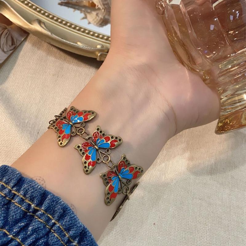Unisex Retro Court Style Butterfly Drip Glaze Bracelet - Personalized Multi-layer Accessory бронзовый