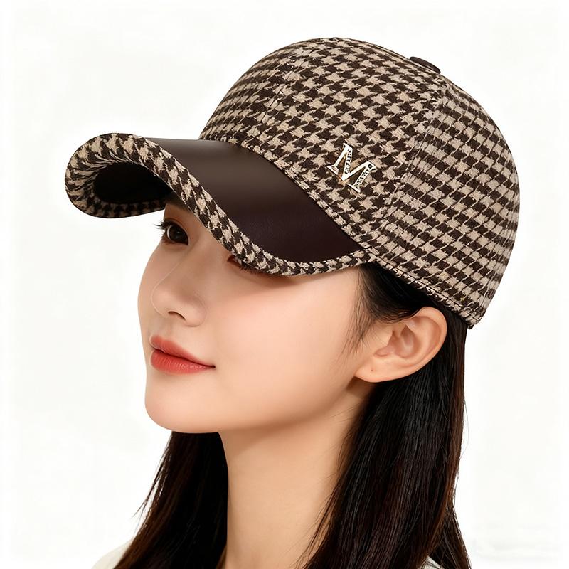 Houndstooth M Logo Baseball Cap Korean Version Women'S  Hat Versatile Duckbill Cap