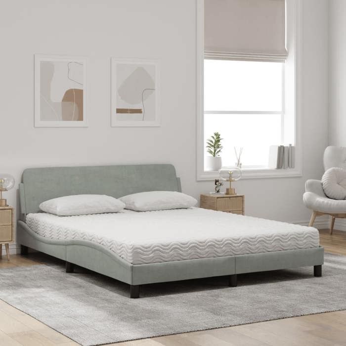 VidaXL Lit avec matelas gris clair 160x200 cm velours 3208431