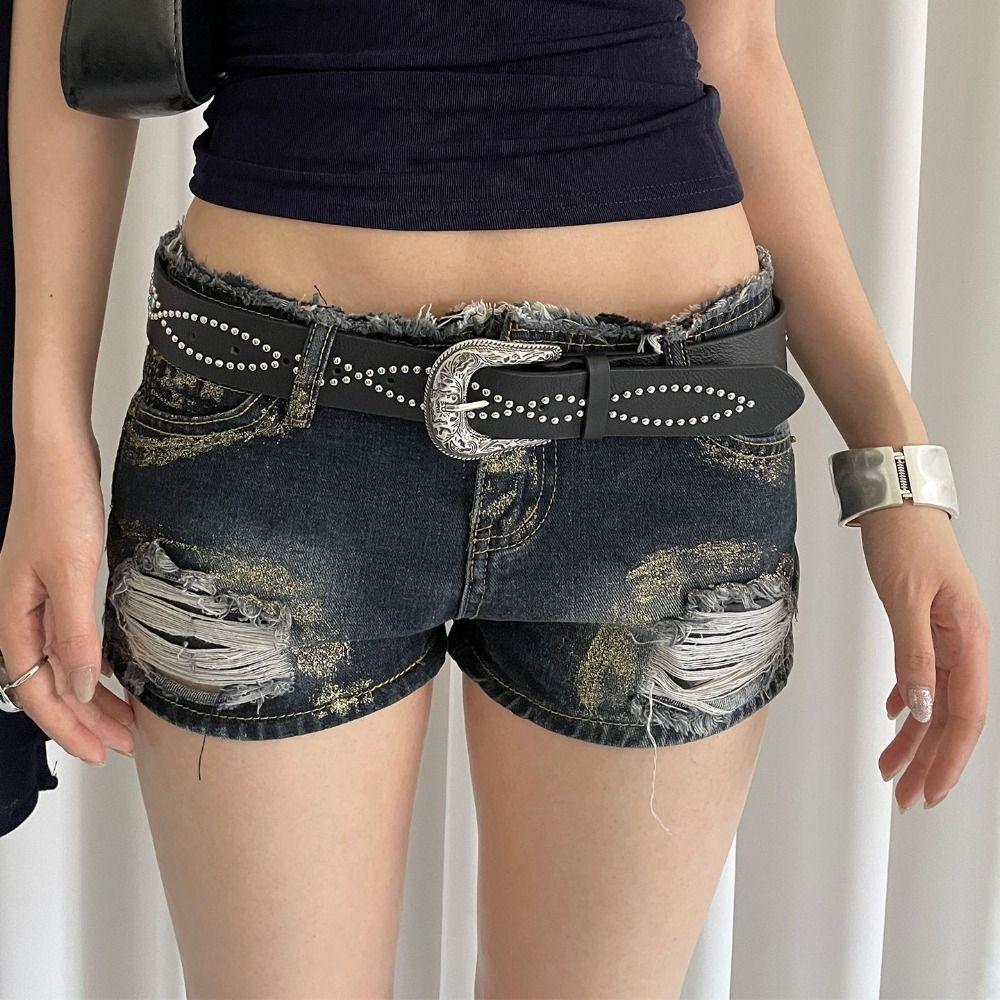 Vintage Wide Leather Waistband Metal Buckle Punk Style Belt Fashion Women Rivet Belt  Men