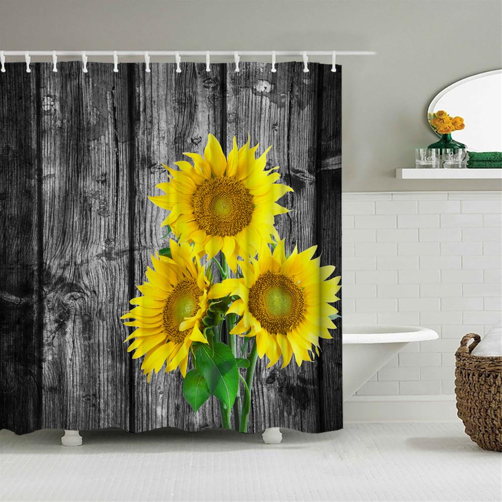 Vattentät Duschdraperi med Blommor Gräs Växt Stenmur för Badrum Badgardiner Extra Lång 180*200 CM 3d Duschdraperi
