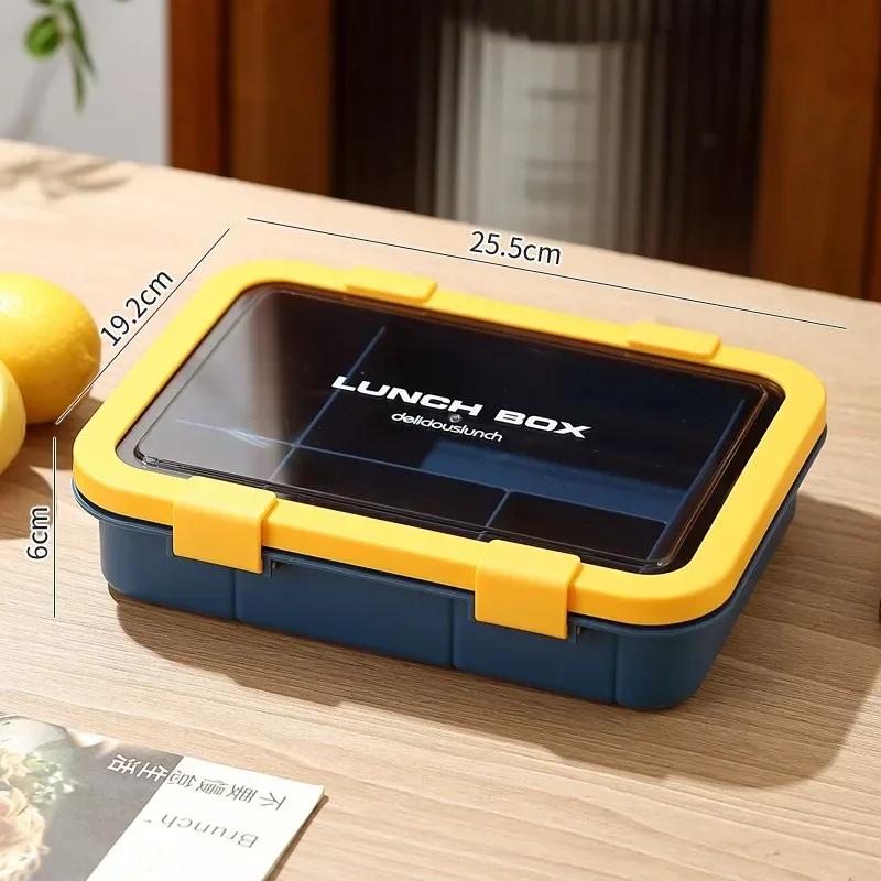 1500ML Portable with Grid Division Lunch Box Kids Students Office Bento Box with Fork and Spoon Microwave Food Storage Container