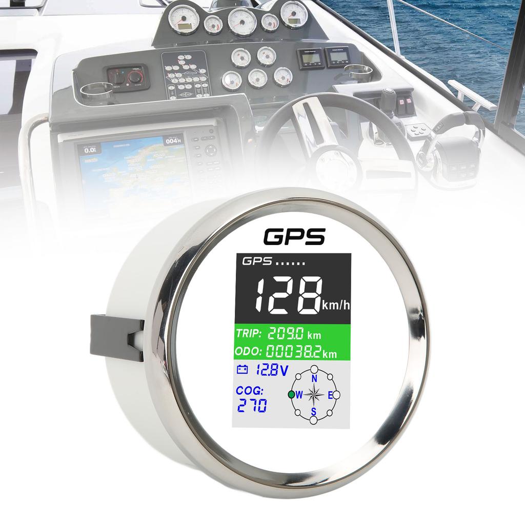 85mm GPS Speedometer Km/h Knot MPH DC9‑32V TFT Screen IP67 Waterproof Speed Gauge Universal for Cars Motorcycles BoatsWhite Dial Silver Cover