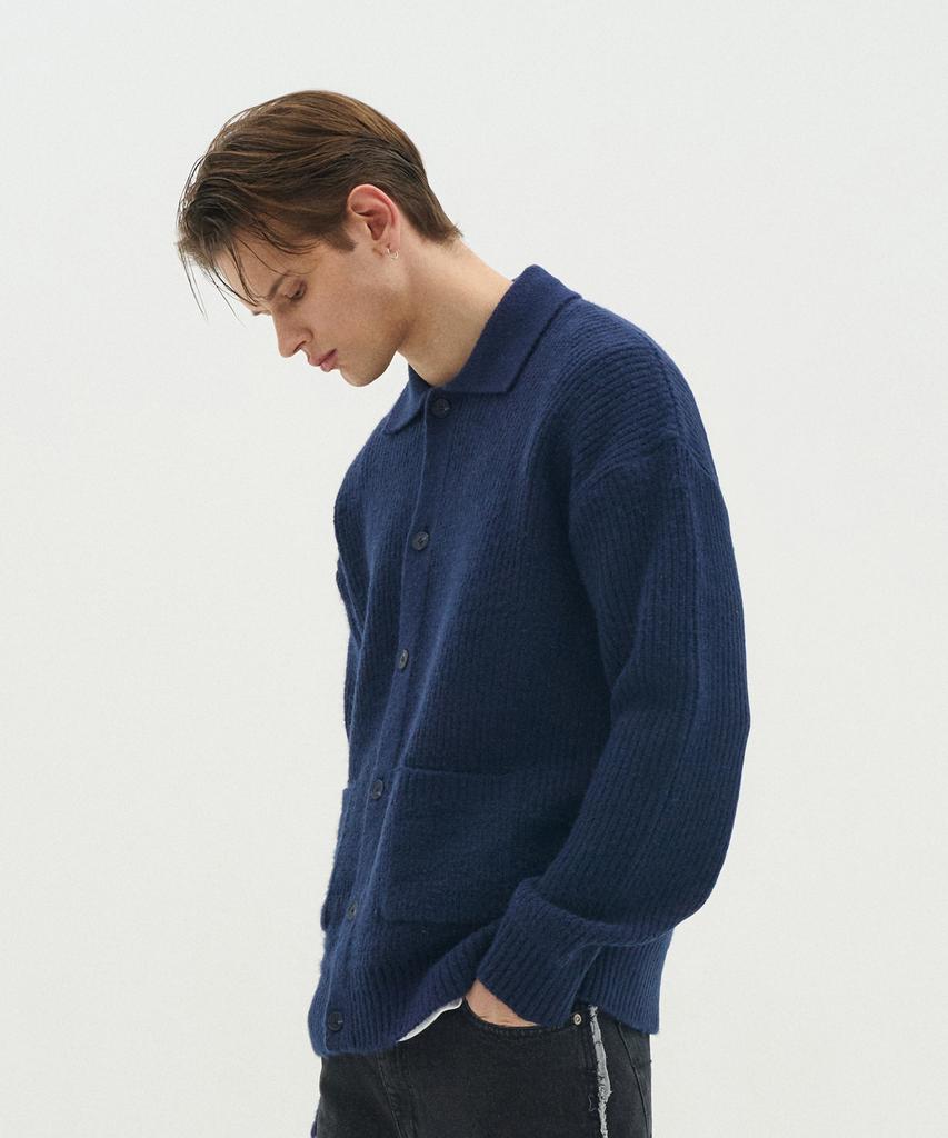 Blond9 Button Collar Knit Cardigan_Navy
