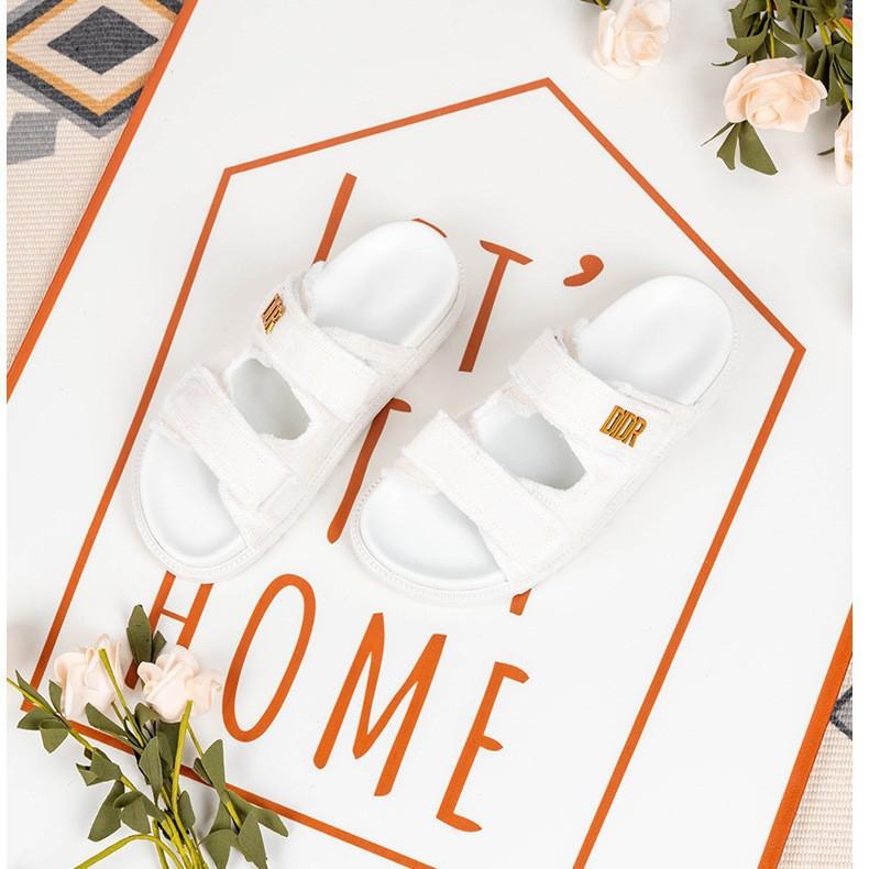D home of the same style Velcro canvas thick-soled soft-soled open-toed slippers round head versatile holiday beach one-word cool slippers