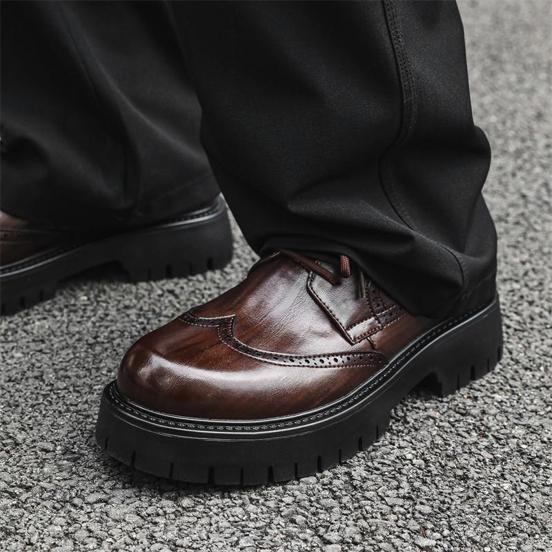 Men's casual leather shoes Classic Gentleman British Style Fashion parties or business office Black brown thick soled shoes