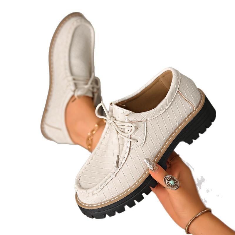 Women's Wide Width British Style Leather Shoes, Round Toe Lace-Up Oxfords, Classic Casual Loafers In Stock