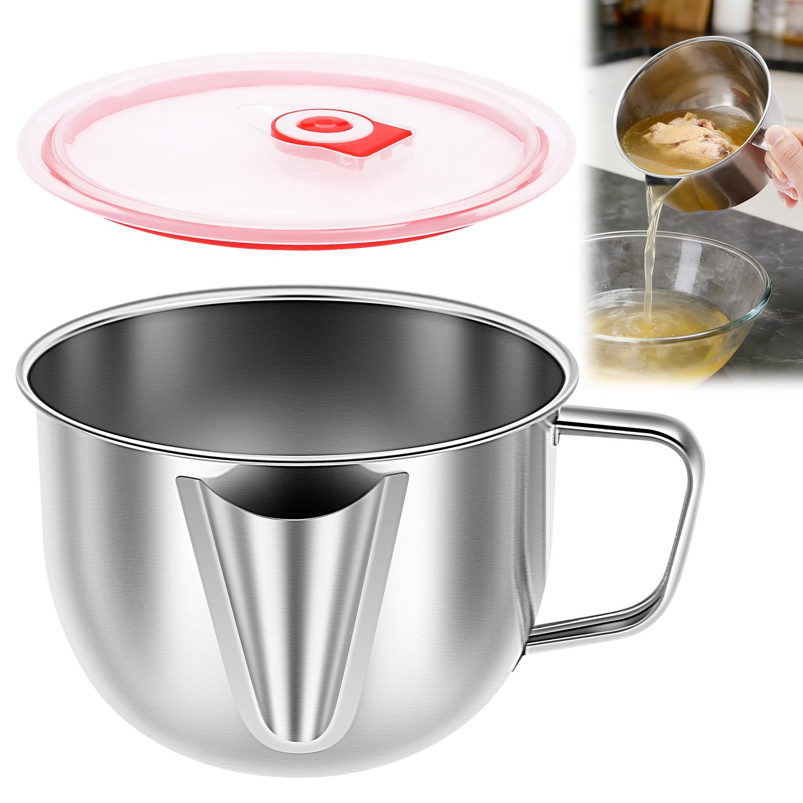

Oil Soup Seperator Stainless Steel Gravy Separator with Lid Multi-purpose Oil Filter Heat Resistant Fat Separator for Kitchen серебряный