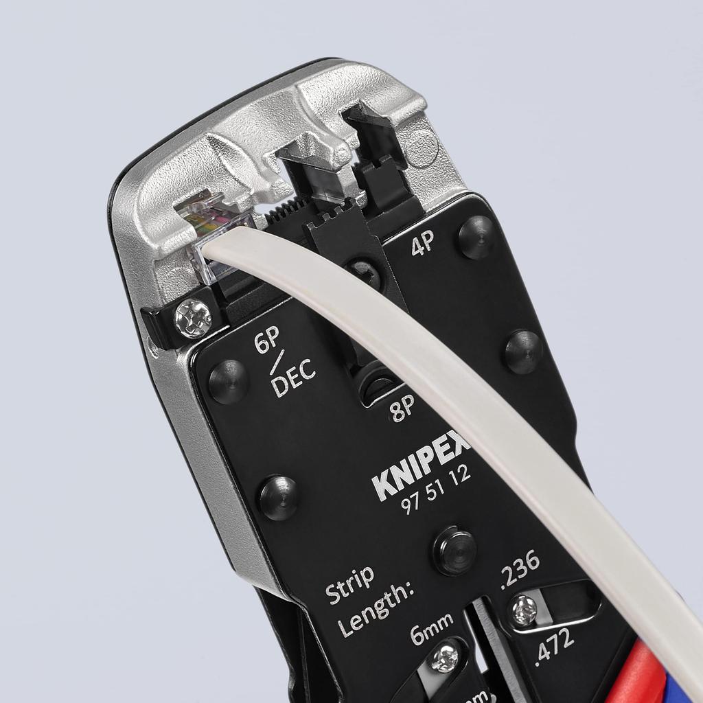 KNIPEX Western Plug Crimping Pliers for Cutting and Stripping Telephone Ribbon Cables, 4/6/8 Pin, 9751-12SB