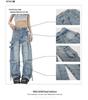 Damen Deconstructed Cargo-Jeans mit mehreren Taschen und Rissen - Gewaschen, Lockerer Gerader Weiter Bein