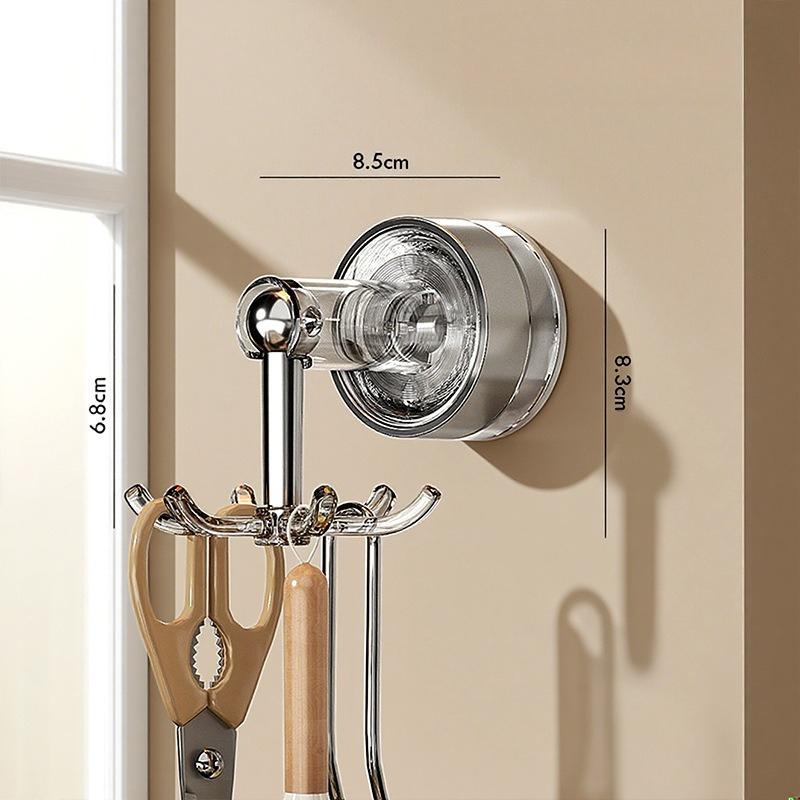 Suction Cup Kitchen Six-prong Hook Seamless No-drilling Rotating Wall-mounted Storage Rack for Pots, Spoons and Kitchenware