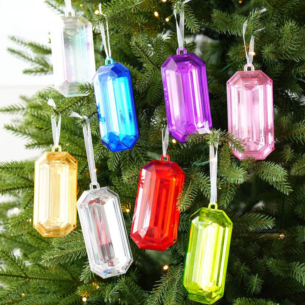 Plastic Square Gemstone Pendant Christmas Tree Ornaments Colorful Snowflake Hanging Decorations For Home Festive Decor