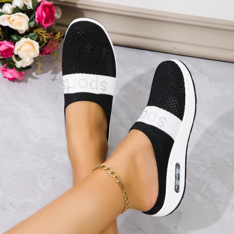 Women's Summer Women's Flying Woven Slippers Wedge Air Cushion Casual Half Support Breathable Casual Shoes