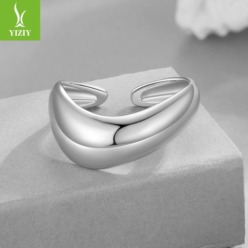 Design Wavy Smooth Open Ring, Exaggerated And Unique Personality Light Luxury Copper Jewelry