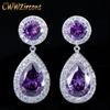 Ircons Magnifiques et de Bonne Qualité Grandes Boucles d'Oreilles Pendantes Longues Zircone Cubique Violette 5A Cristal pour Femmes Fête de Mariage CZ016