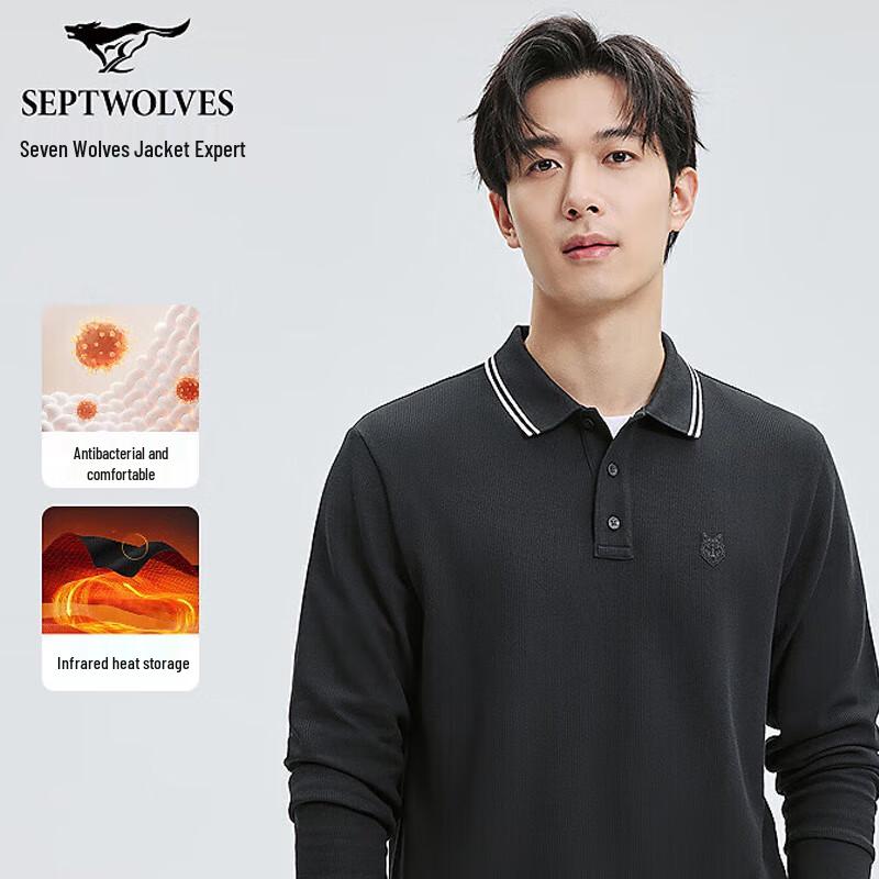 SEPTWOLVES Men s Warm Waffle Knit Long Sleeve Polo T-shirt L