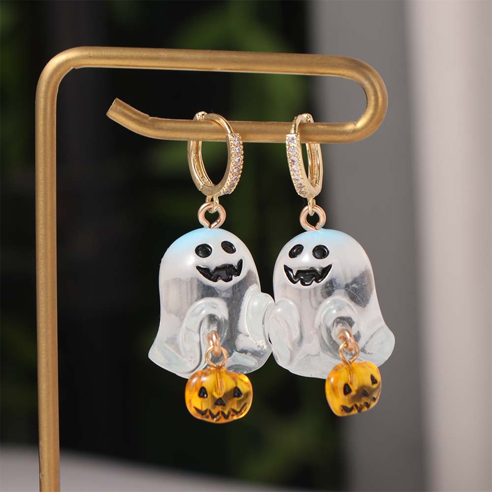 Cartoon Ghost Ear Studs Rhinestone Pumpkin Dangle Earrings Creative Halloween Earrings Ladies
