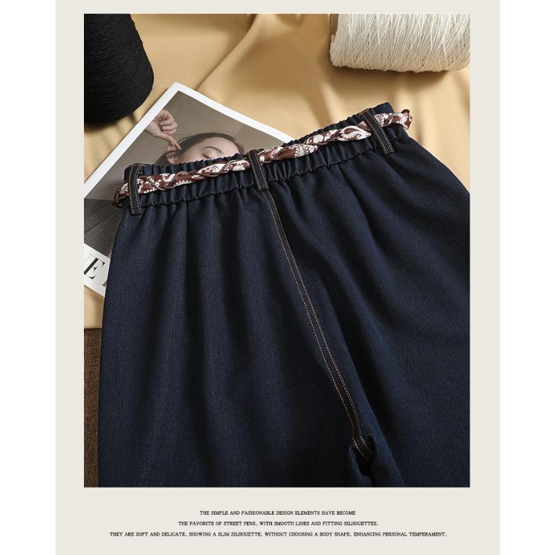 DIMANAF 2025 Autumn Winter Plus Size Women Pants Lady Long Pants Oversized Loose Casual Bottoms Thick Denim Jeans